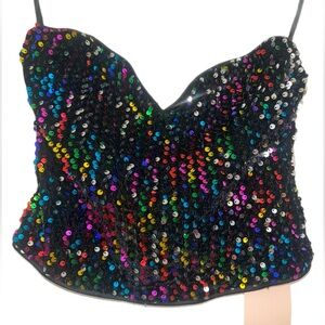 NWT Shein‎ Bae Multicolor Rainbow Sequin Crop Top Size 6